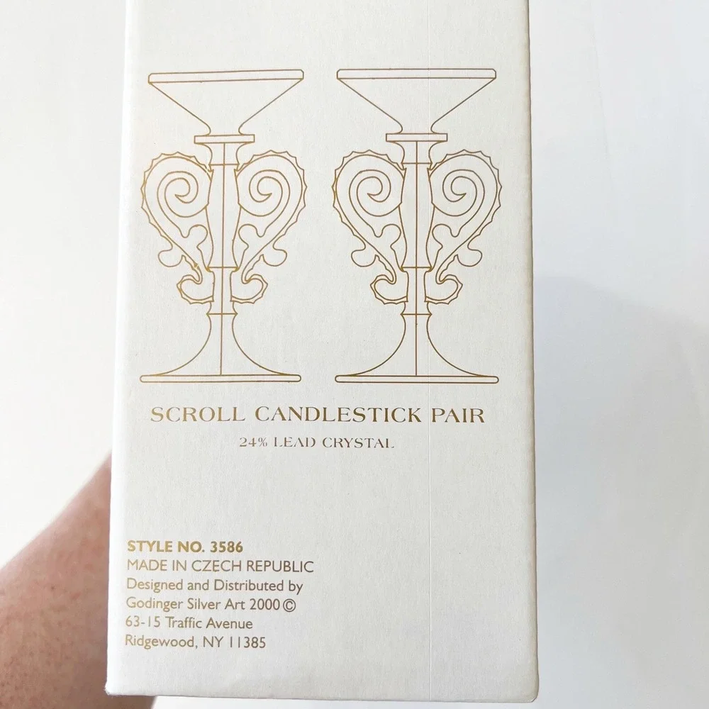 Shannon Crystal Ireland Scroll Candlestick Holders Godinger Czech Lead Crystal